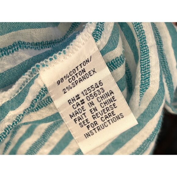 Habitat Green White Hi Low Stripe Button Front Roll Tab Sleeve Shirt Coastal - Picture 5 of 6